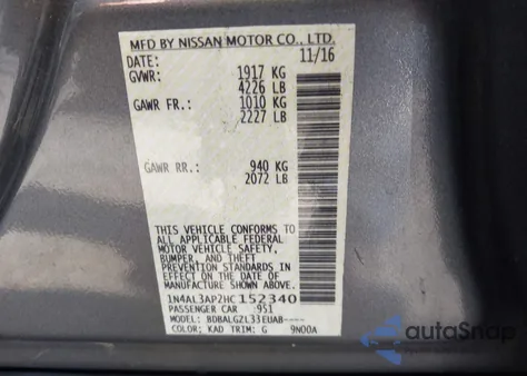 2017 Nissan Altima 2.5 S from USA, damaged, VIN 1N4AL3AP2HC152340
